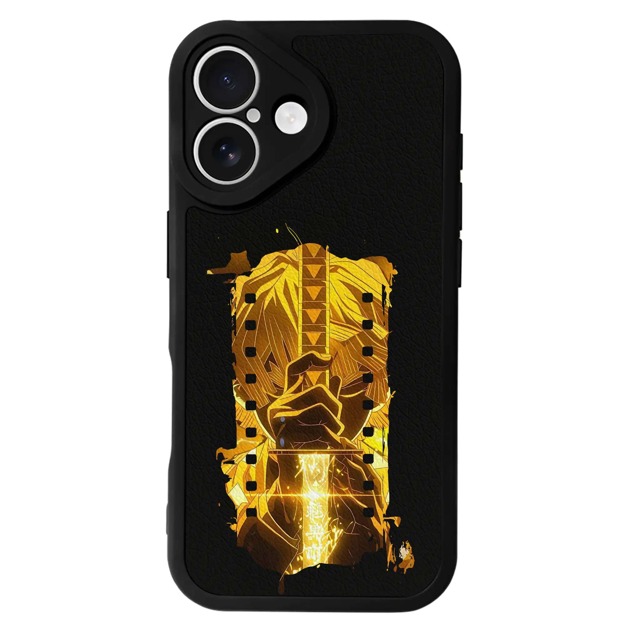 鬼滅の刃 グッズ,我妻 善逸 - IPhone 16シリーズ対応 ・ シリコンスマホケース ・ レザー調 ・ 高精度フィット ・ 耐衝撃 ・ ワイヤレス充電対応 ・ 精密カット